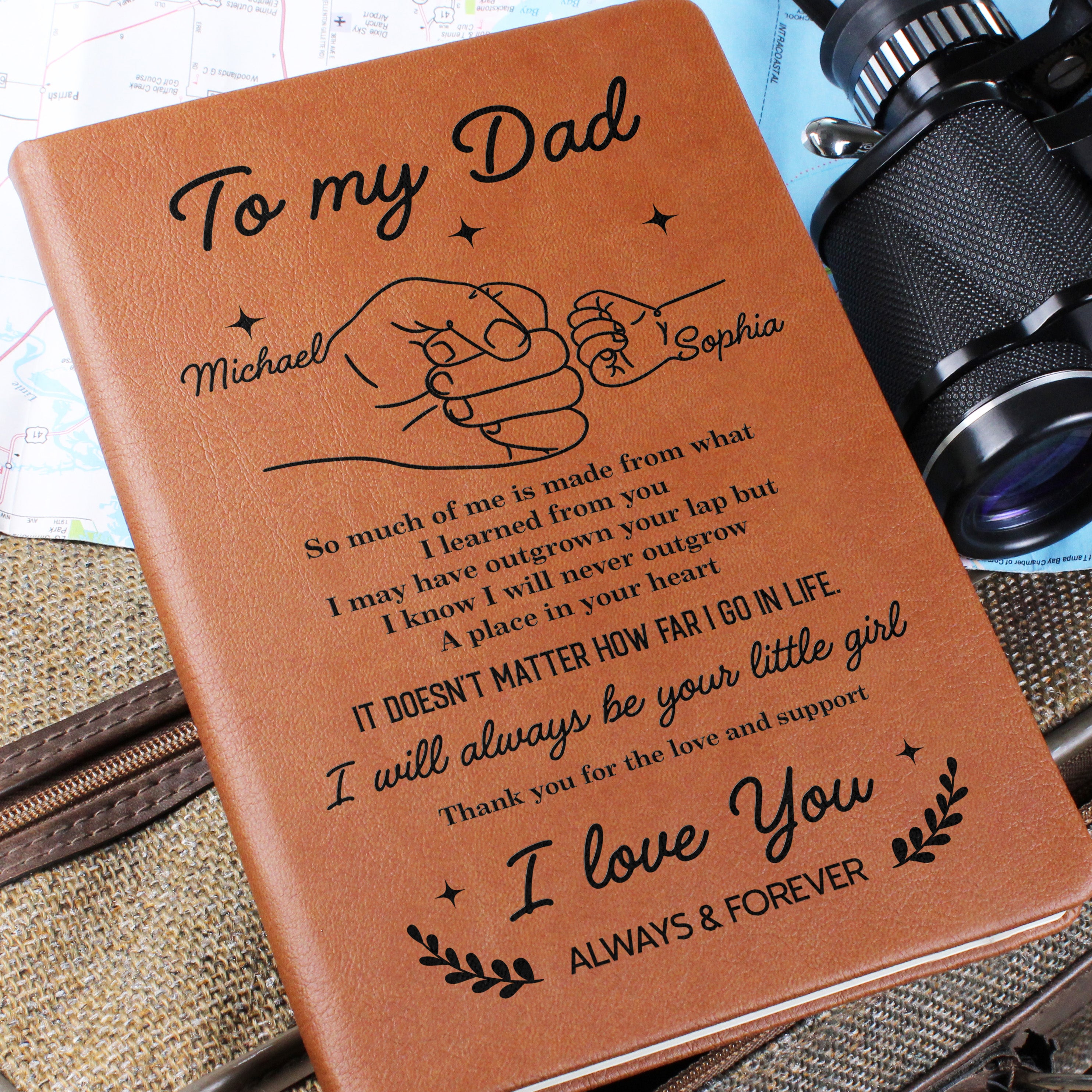 To My Dad Personalized Leather Journal Gift from Daughter, I Will Always Be Your Little Girl Keepsake Notebook