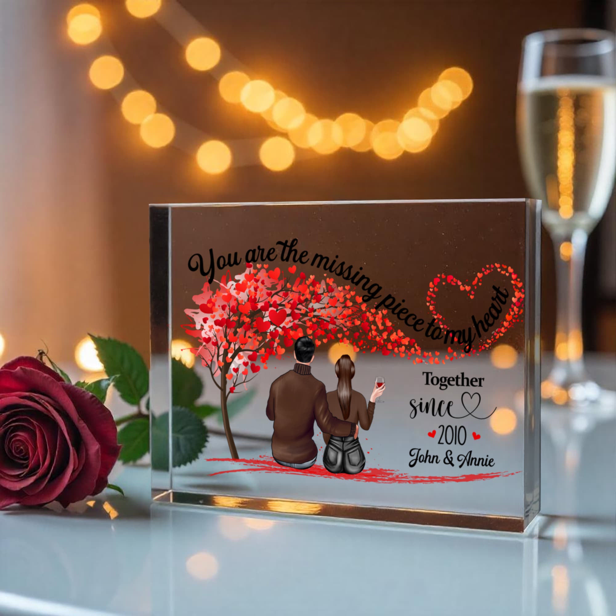 Romantic couple acrylic plaque with names and year