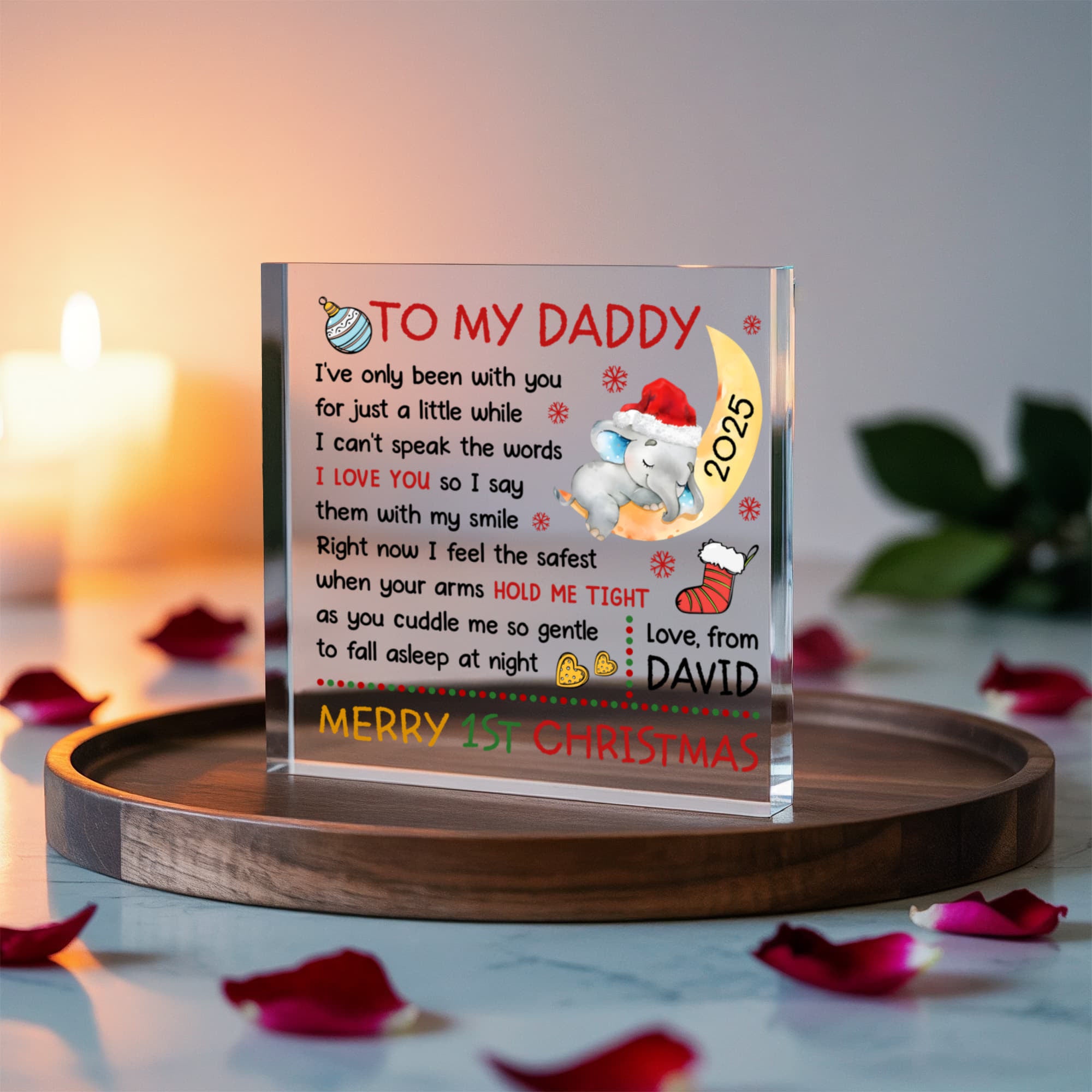 Baby son first Christmas canvas gift for daddy