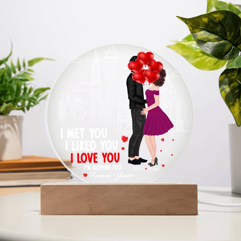 Personalized Valentine LED Acrylic Circle Plaque – Custom Names and Date Romantic Couple Keepsake Gift