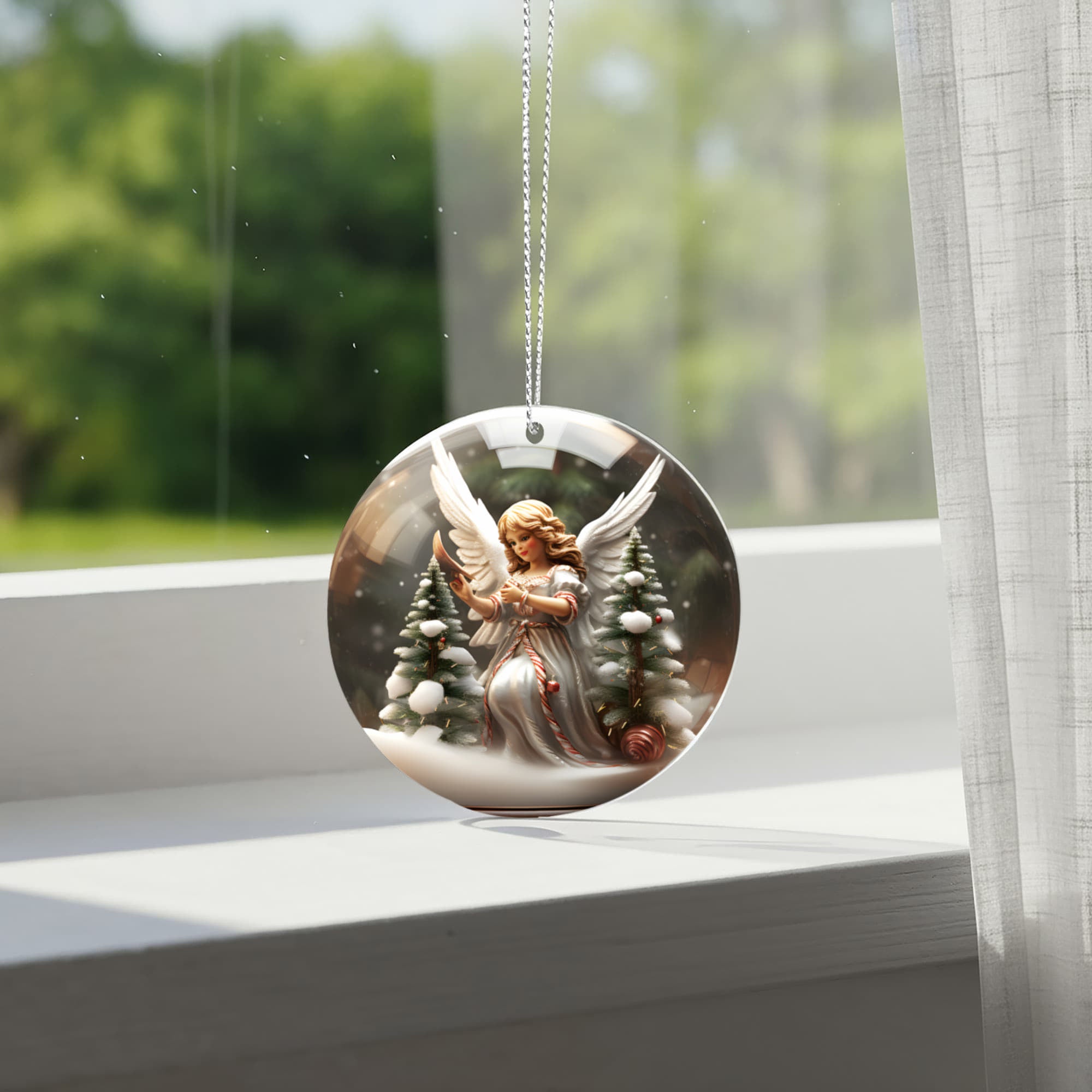Angel Series Snow Globe Edition - Elegant Angel with Candy Cane Sash Acrylic Ornament