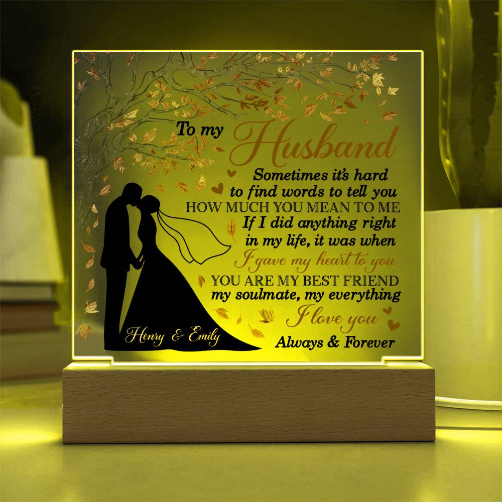 Acrylic square plaque with wooden LED base