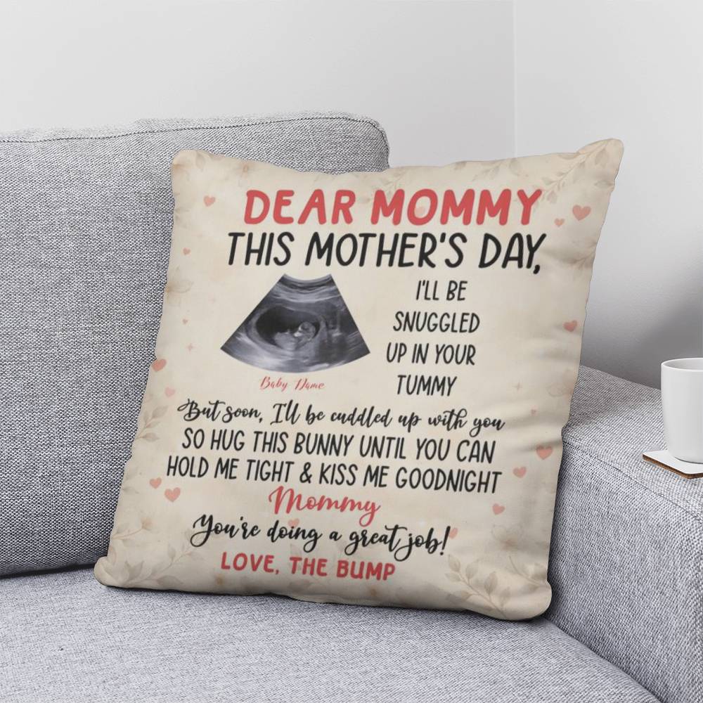 Dear Mommy Pregnancy Reveal Pillow – First Mother’s Day Gift for Mommy, Baby Bump Ultrasound Pillow, New Mom Keepsake Gift