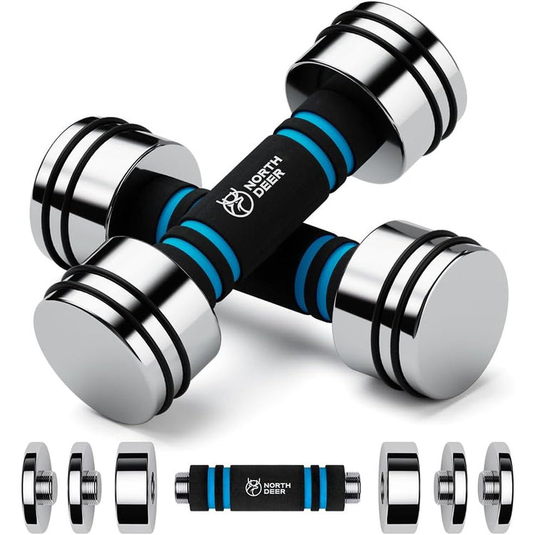 Northdeer Steel Dumbbells Ultracompact & Adjustable Chrome Dumbbell with Foam Handles 5Lb 10Lb 15Lb 20Lb 30Lb 50Lb Home Gym Workout (Choice of Size)