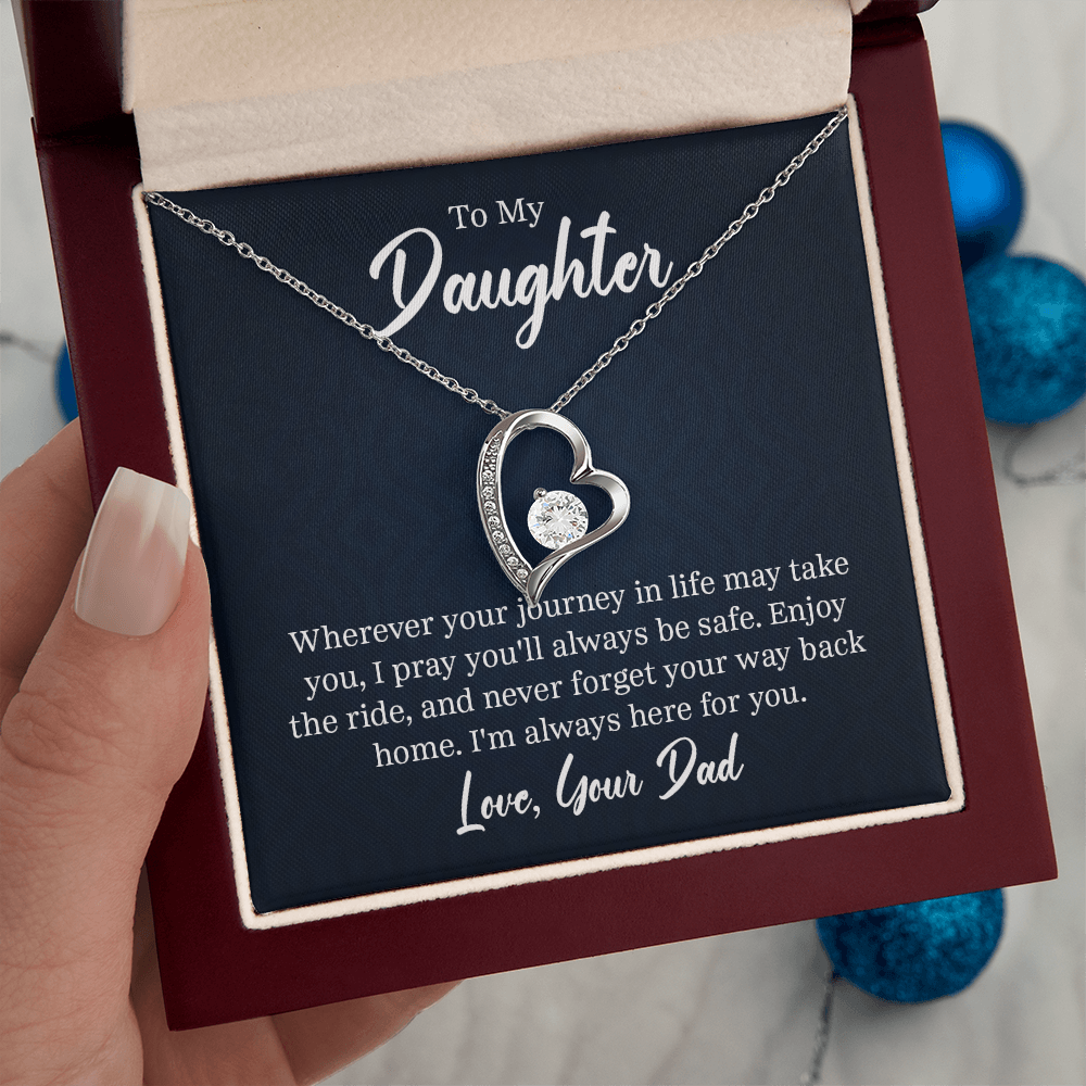 Forever Love Necklace for Daughter from Dad – CZ Heart Pendant, 14k White Gold or 18k Gold Finish, Adjustable 18–22" Chain, Gift Box