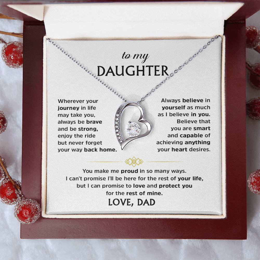 Forever Love Necklace for Daughter from Dad – Heart Pendant Necklace with Inspirational Message Card, Father Daughter Jewelry Gift