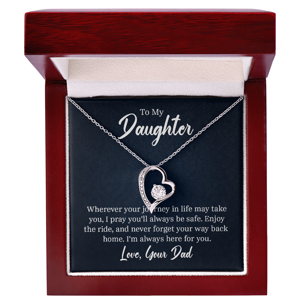 Forever Love Necklace for Daughter from Dad – CZ Heart Pendant, 14k White Gold or 18k Gold Finish, Adjustable 18–22" Chain, Gift Box