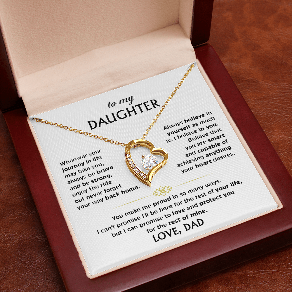 Forever Love Necklace for Daughter from Dad – Heart Pendant Necklace with Inspirational Message Card, Father Daughter Jewelry Gift