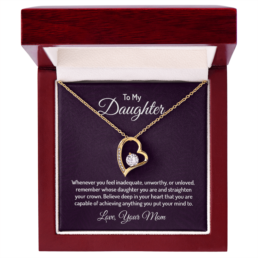 Forever Love Necklace for Daughter from Mom – CZ Heart Pendant, 14k White/18k Yellow Gold Finish, Adjustable Chain & Gift Box
