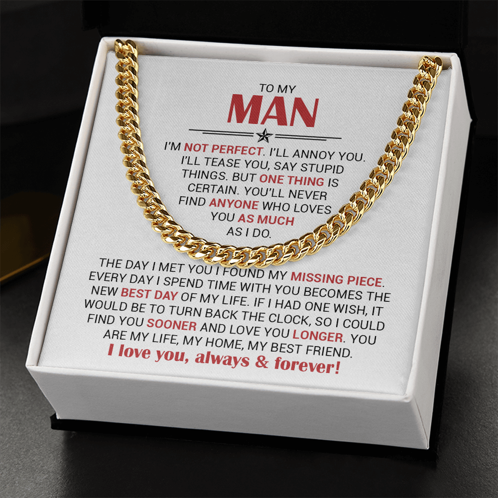 Cuban Link Chain Necklace for Him – Stainless Steel Cuban Chain Gift for Boyfriend, Husband or Partner with Love Message Card