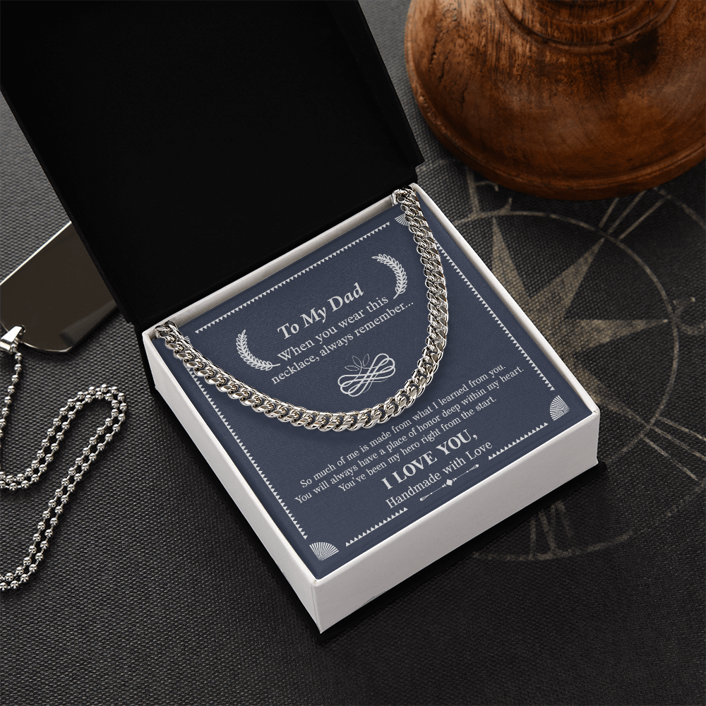 To My Dad Necklace – Silver Cuban Link Chain with Heartfelt Message Card Gift