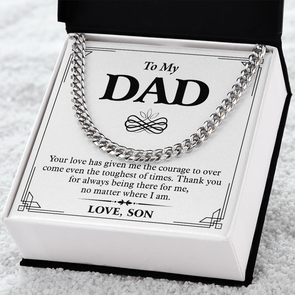 To My Dad Necklace from Son – Silver Cuban Link Chain with Heartfelt Message Card Gift