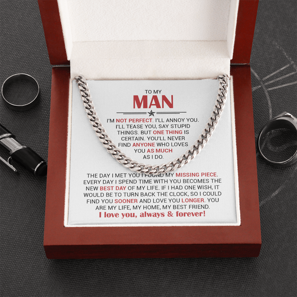 Cuban Link Chain Necklace for Him – Stainless Steel Cuban Chain Gift for Boyfriend, Husband or Partner with Love Message Card