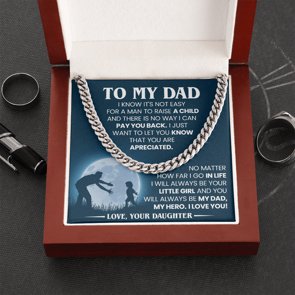 To My Dad Cuban Chain Necklace – Gift from Daughter for Dad, Sentimental Father Appreciation Necklace Gift