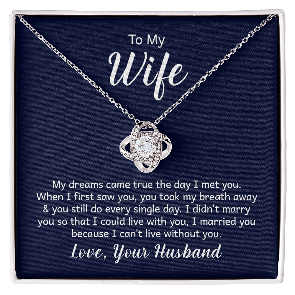 Love Knot Necklace for Wife from Husband – 14k White/18k Yellow Gold Plated CZ Pendant, Adjustable Chain, Gift Box Included