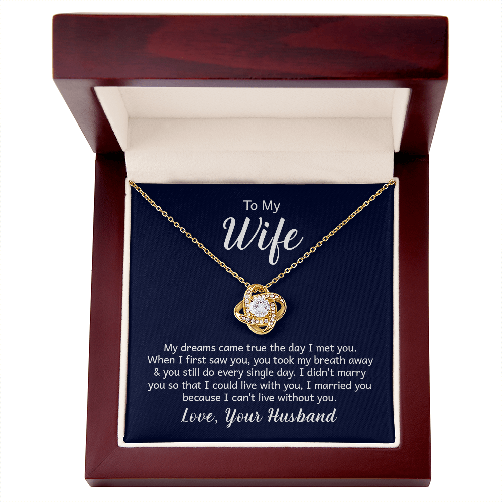 Love Knot Necklace for Wife from Husband – 14k White/18k Yellow Gold Plated CZ Pendant, Adjustable Chain, Gift Box Included