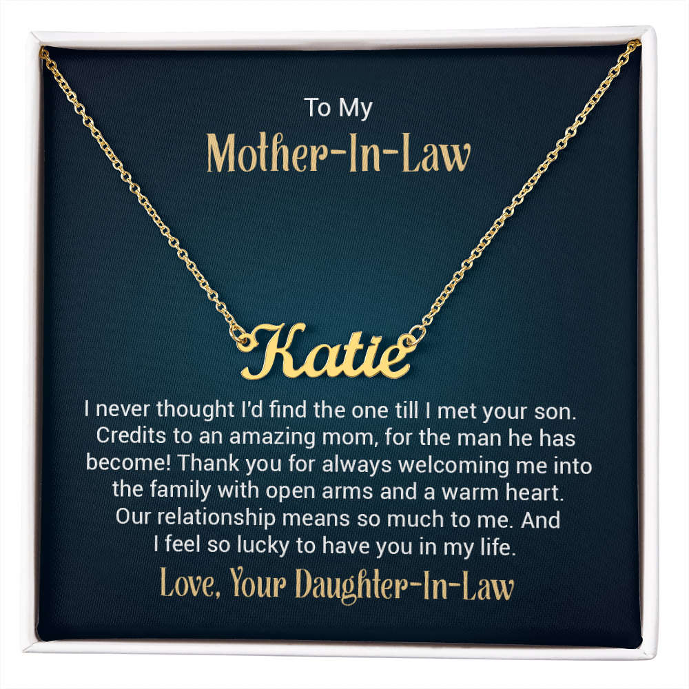 To My Mother-In-Law – Custom Name Necklace from Daughter-In-Law (Stainless or 18K Gold, 16–18" Adjustable)