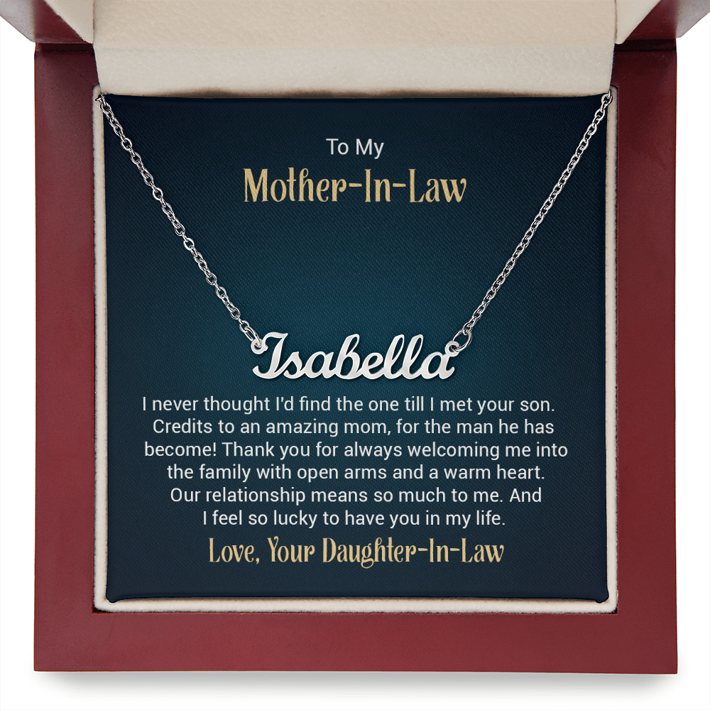 To My Mother-In-Law – Custom Name Necklace from Daughter-In-Law (Stainless or 18K Gold, 16–18" Adjustable)
