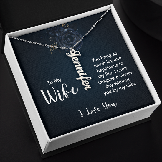 Personalized Wife Name Bar Necklace - Vertical Style