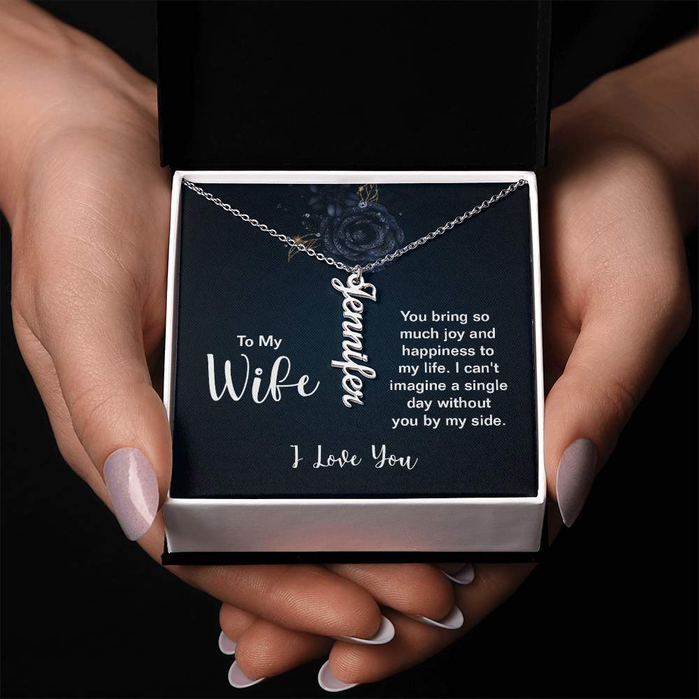 Personalized Wife Name Bar Necklace - Vertical Style