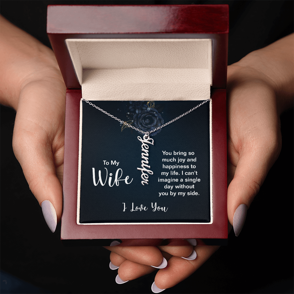 Personalized Wife Name Bar Necklace - Vertical Style