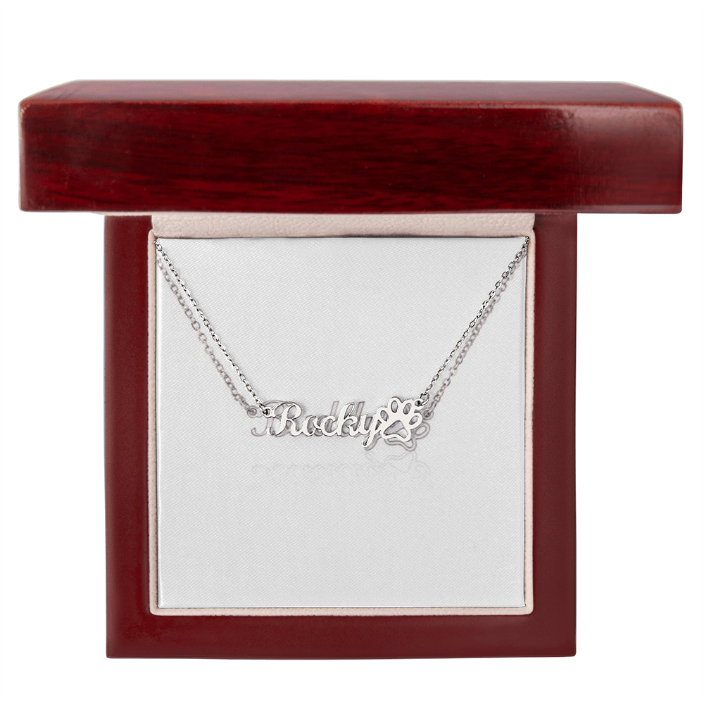 Personalized Paw Print Name Necklace – Custom Pet Lover Pendant with Adjustable Chain