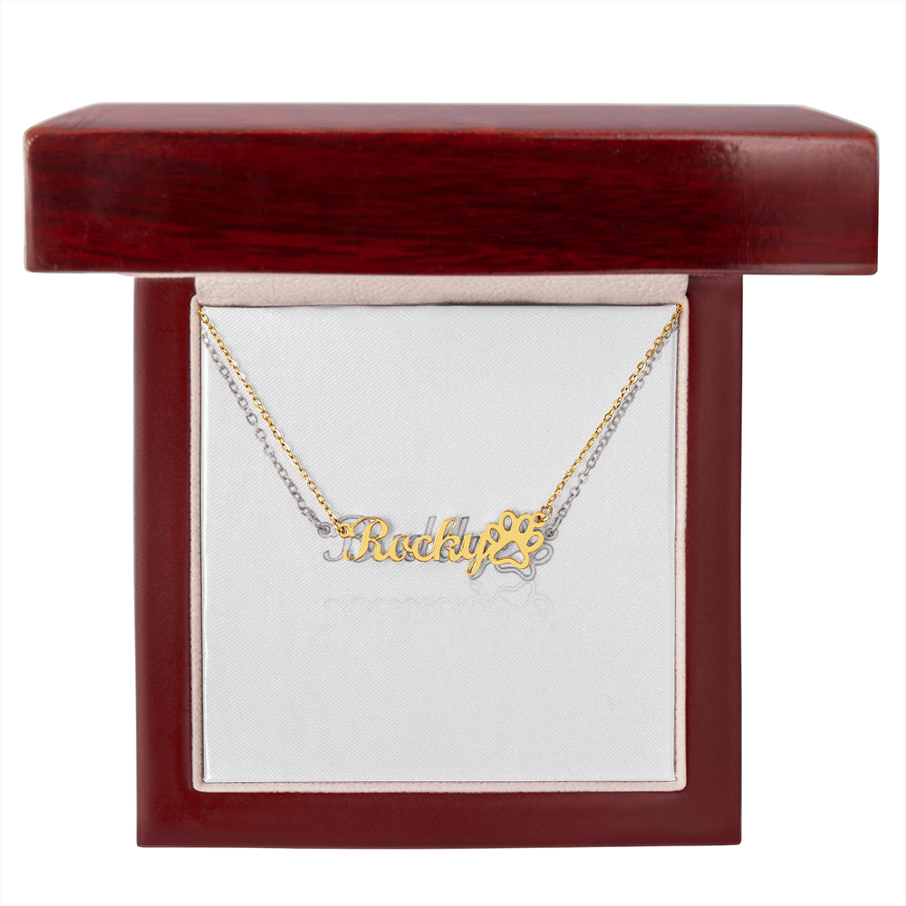 Personalized Paw Print Name Necklace – Custom Pet Lover Pendant with Adjustable Chain