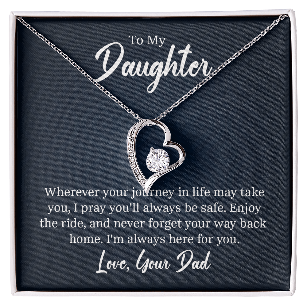 Forever Love Necklace for Daughter from Dad – CZ Heart Pendant, 14k White Gold or 18k Gold Finish, Adjustable 18–22" Chain, Gift Box