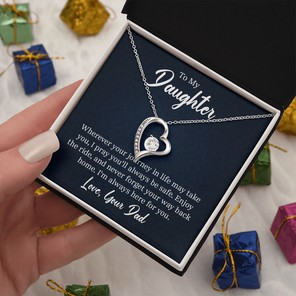 Forever Love Necklace for Daughter from Dad – CZ Heart Pendant, 14k White Gold or 18k Gold Finish, Adjustable 18–22" Chain, Gift Box