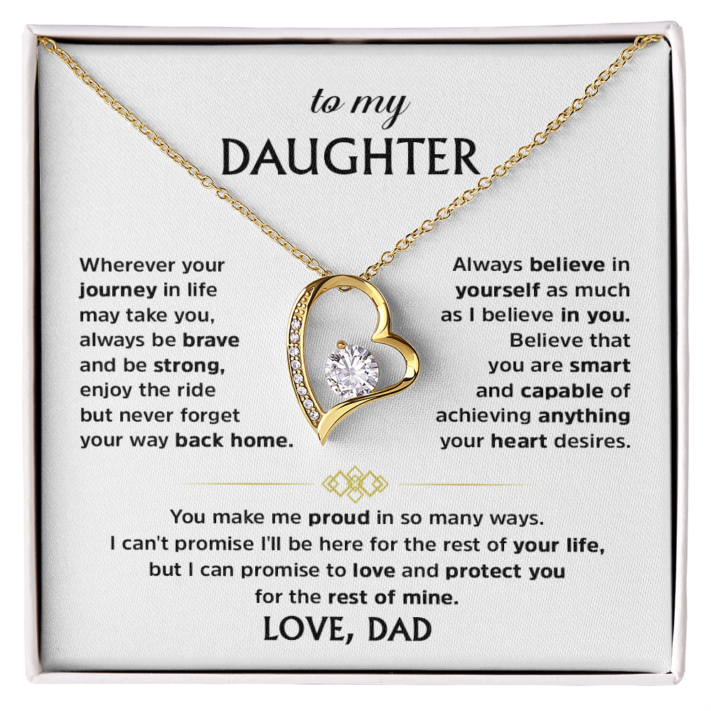 Forever Love Necklace for Daughter from Dad – Heart Pendant Necklace with Inspirational Message Card, Father Daughter Jewelry Gift