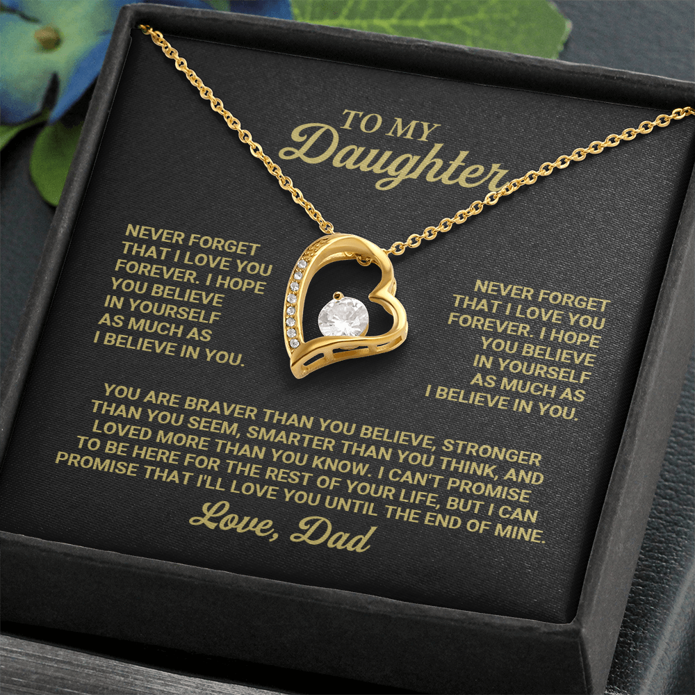 Forever Love Heart Necklace for Daughter from Dad – Inspirational Daughter Necklace Gift, Father Daughter Jewelry with Message Card