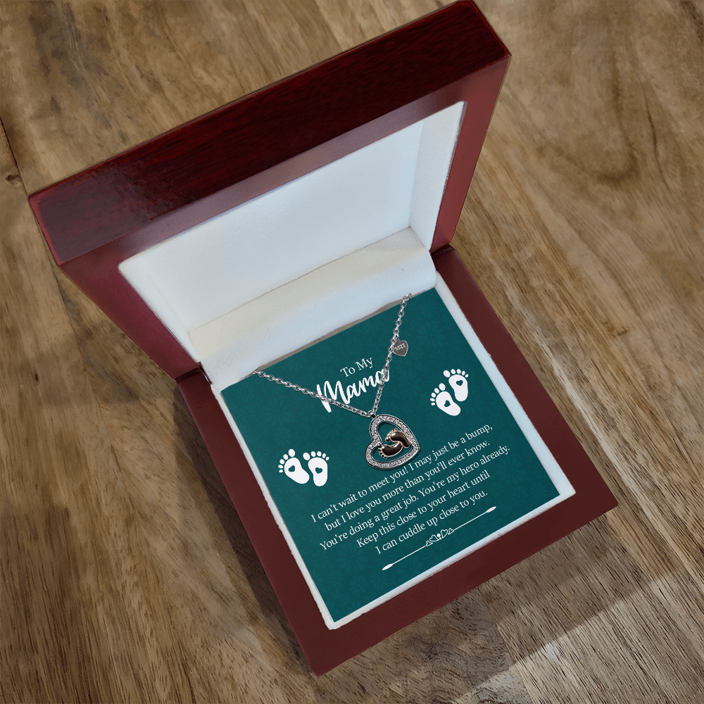 Baby Feet Heart Necklace – “To My Mama” Sterling Silver & 14K Rose Gold CZ Pendant | New Mom, Baby Shower & Mother’s Day Gift