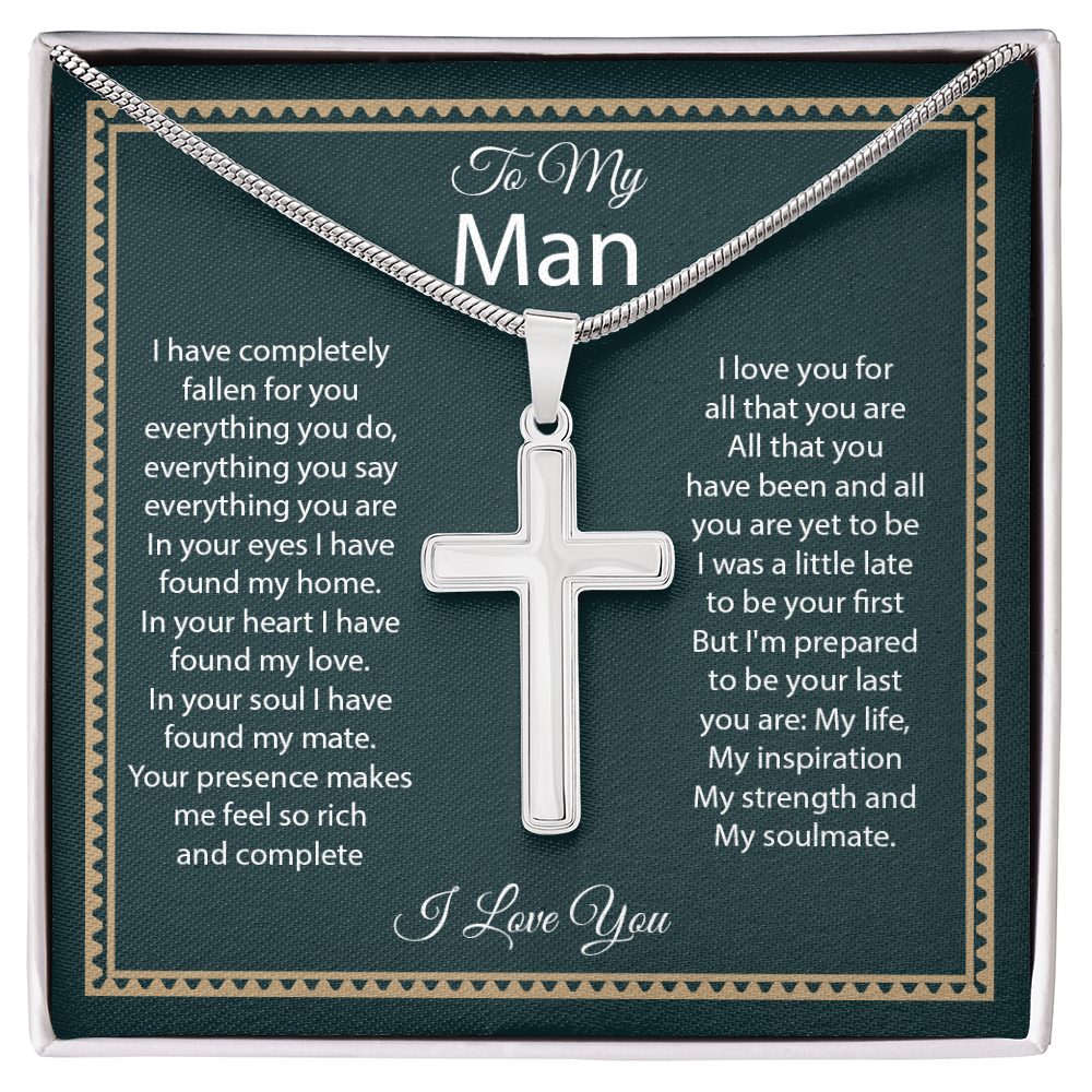 Cross Necklace for Him with Message Card