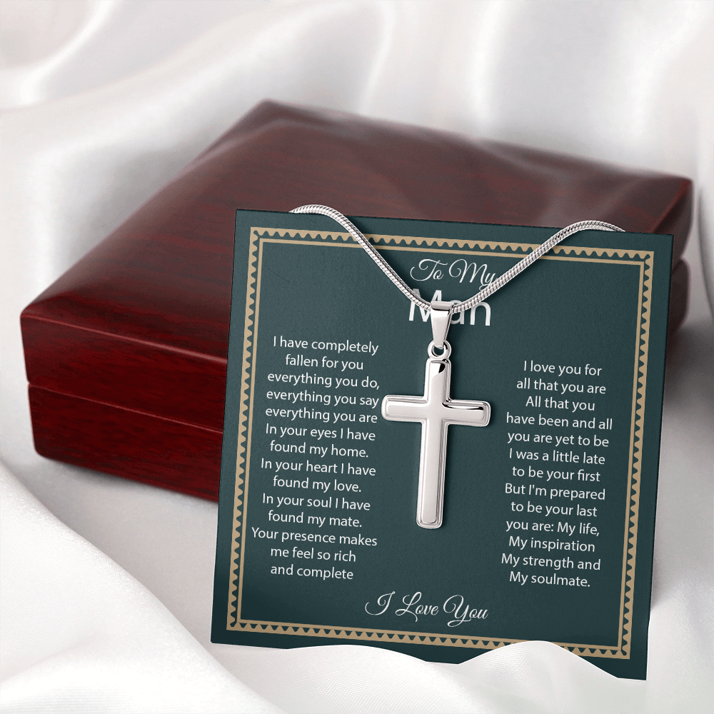 Cross Necklace for Him – Christian Cross Necklace Gift for Boyfriend, Husband or Partner with Faith-Inspired Message Card