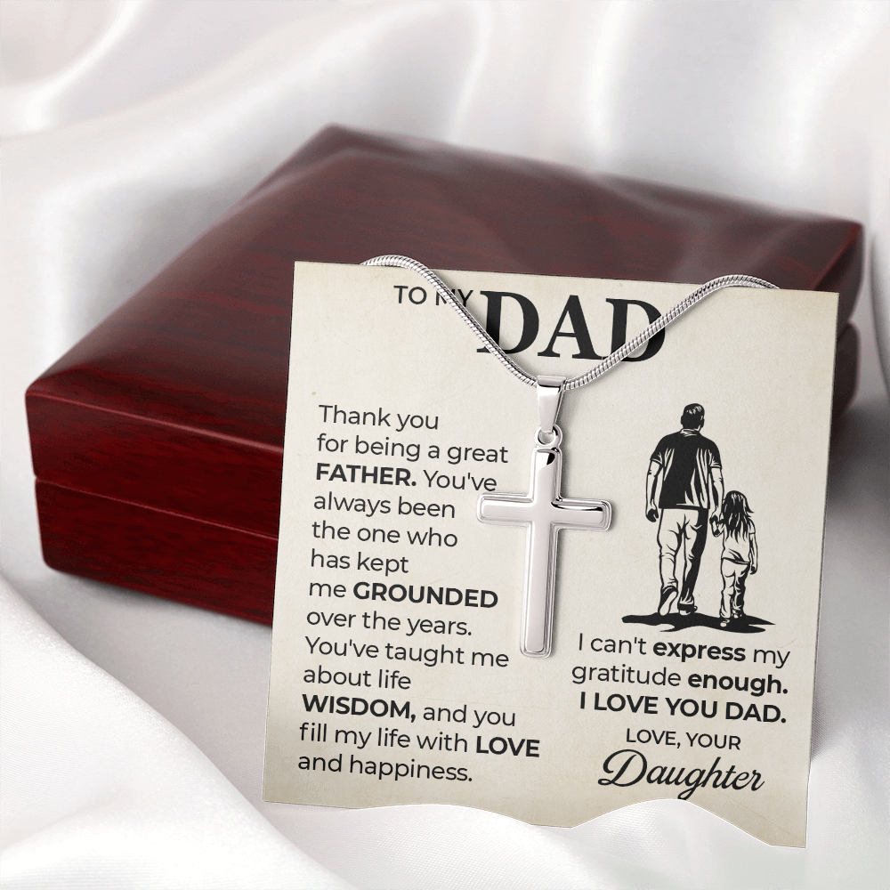 Cross Necklace Gift for Dad from Daughter – Sentimental Christian Gift for Father, To My Dad Message Card Necklace