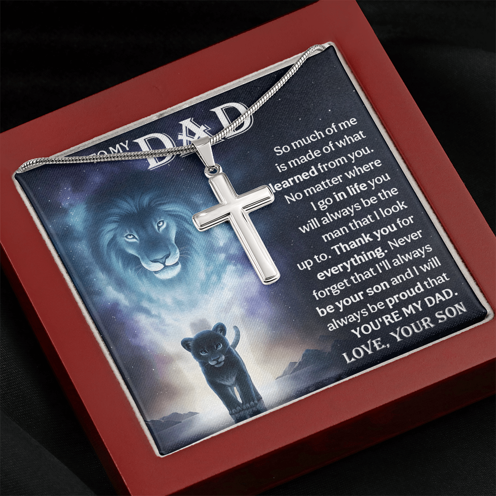 Cross Necklace Gift for Dad from Son – Lion Father Son Necklace, Christian Gift for Dad, Sentimental Father Keepsake