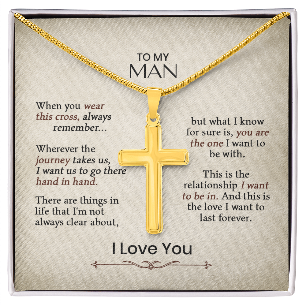 Cross Necklace for Him – Christian Cross Necklace Gift for Boyfriend, Husband or Partner with Romantic Faith Message Card
