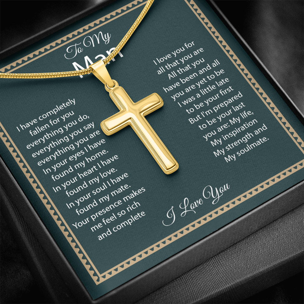 Cross Necklace for Him – Christian Cross Necklace Gift for Boyfriend, Husband or Partner with Faith-Inspired Message Card