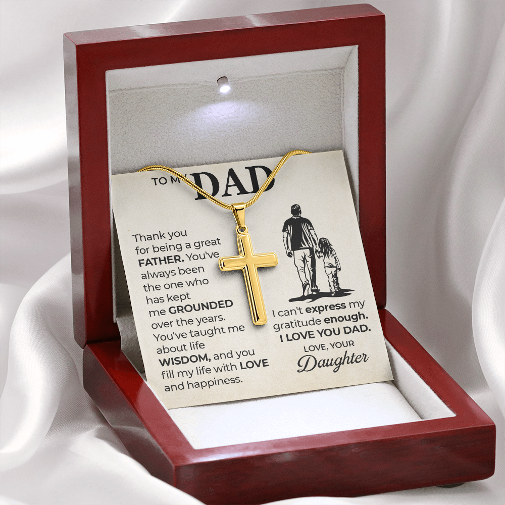 Cross Necklace Gift for Dad from Daughter – Sentimental Christian Gift for Father, To My Dad Message Card Necklace