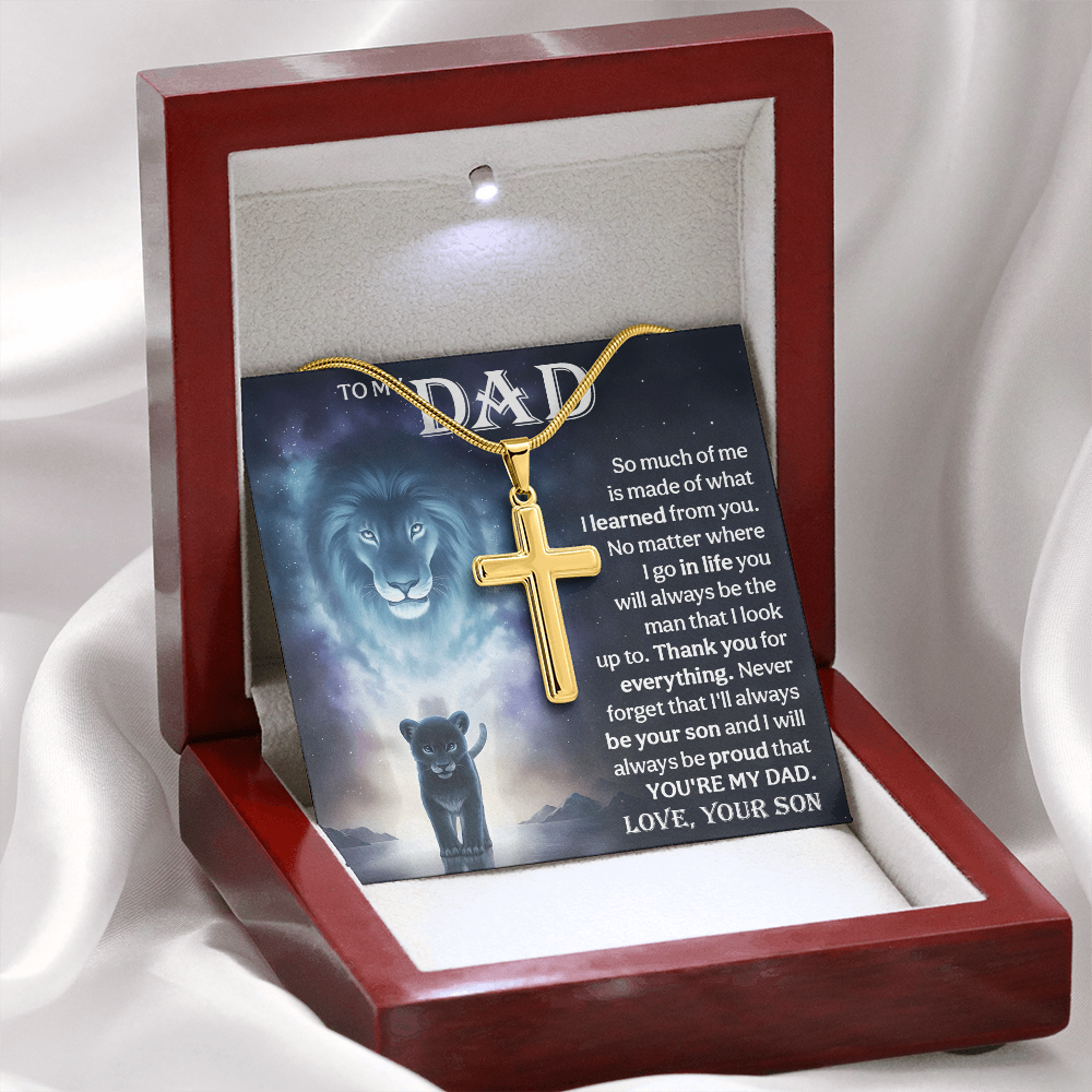 Cross Necklace Gift for Dad from Son – Lion Father Son Necklace, Christian Gift for Dad, Sentimental Father Keepsake