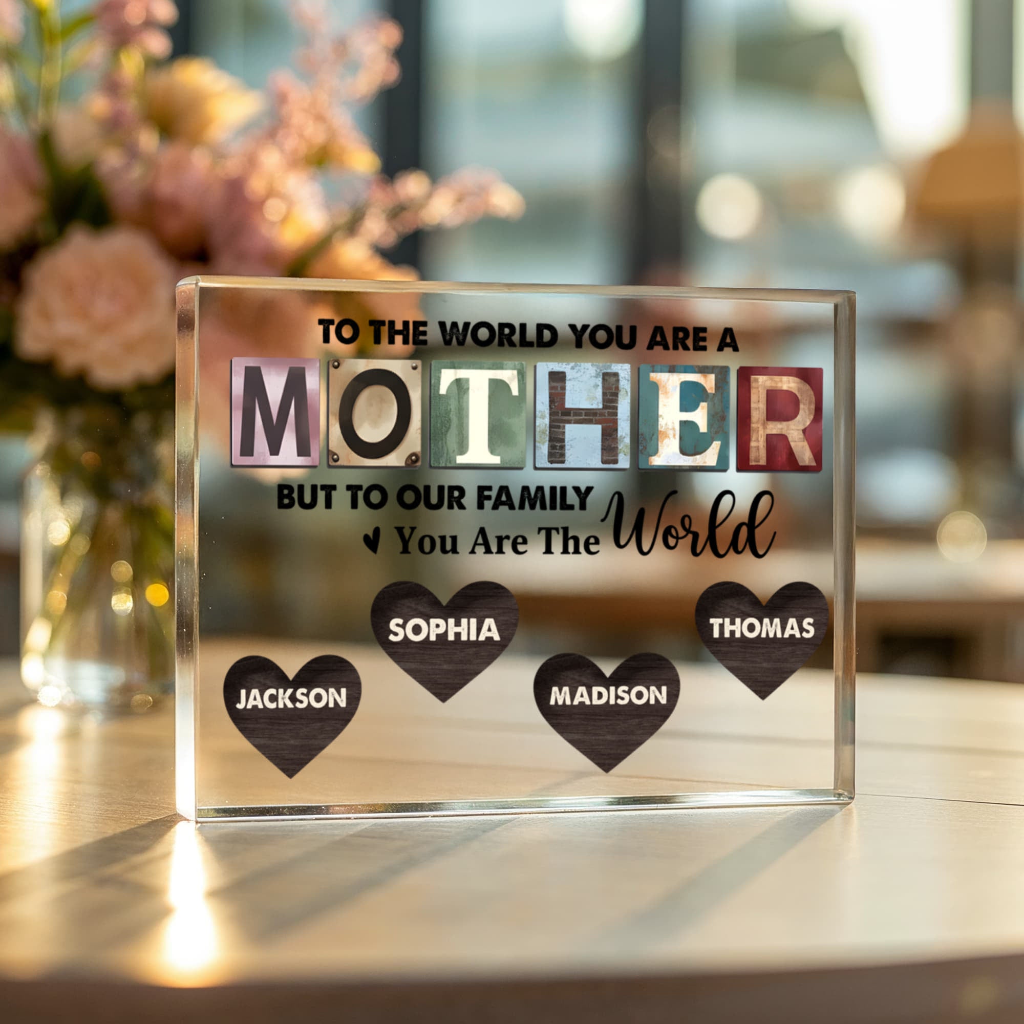 Personalized Mother Acrylic Plaque – Custom Mom Gift with Kids Names, Mother’s Day Gift for Mom, Family Heart Name Sign