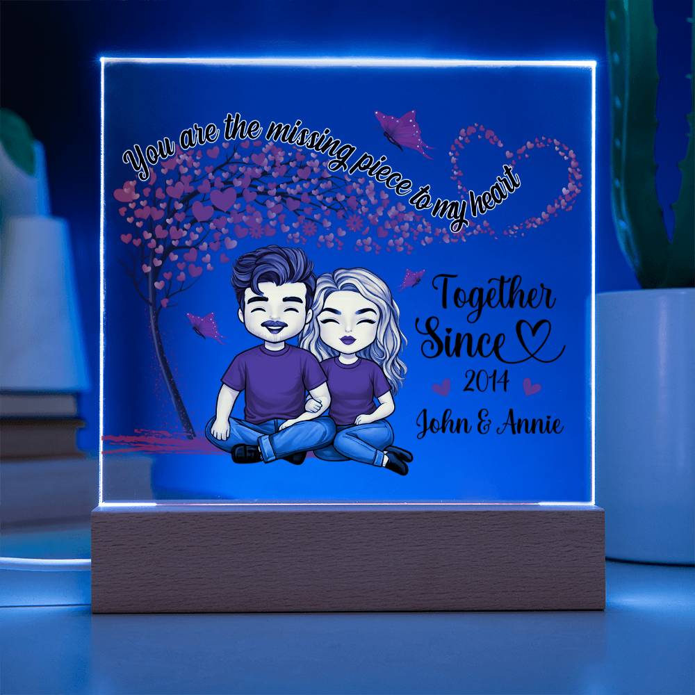 Personalized Valentine LED Acrylic Plaque – Cartoon Couple Heart Tree Design, Custom Names Romantic Gift