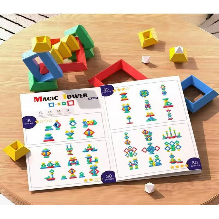 16PCS Pyramid Building Blocks Assembly Puzzle Toys Intellectual Development Brain Teasers Stacker Toy Magic Tower
