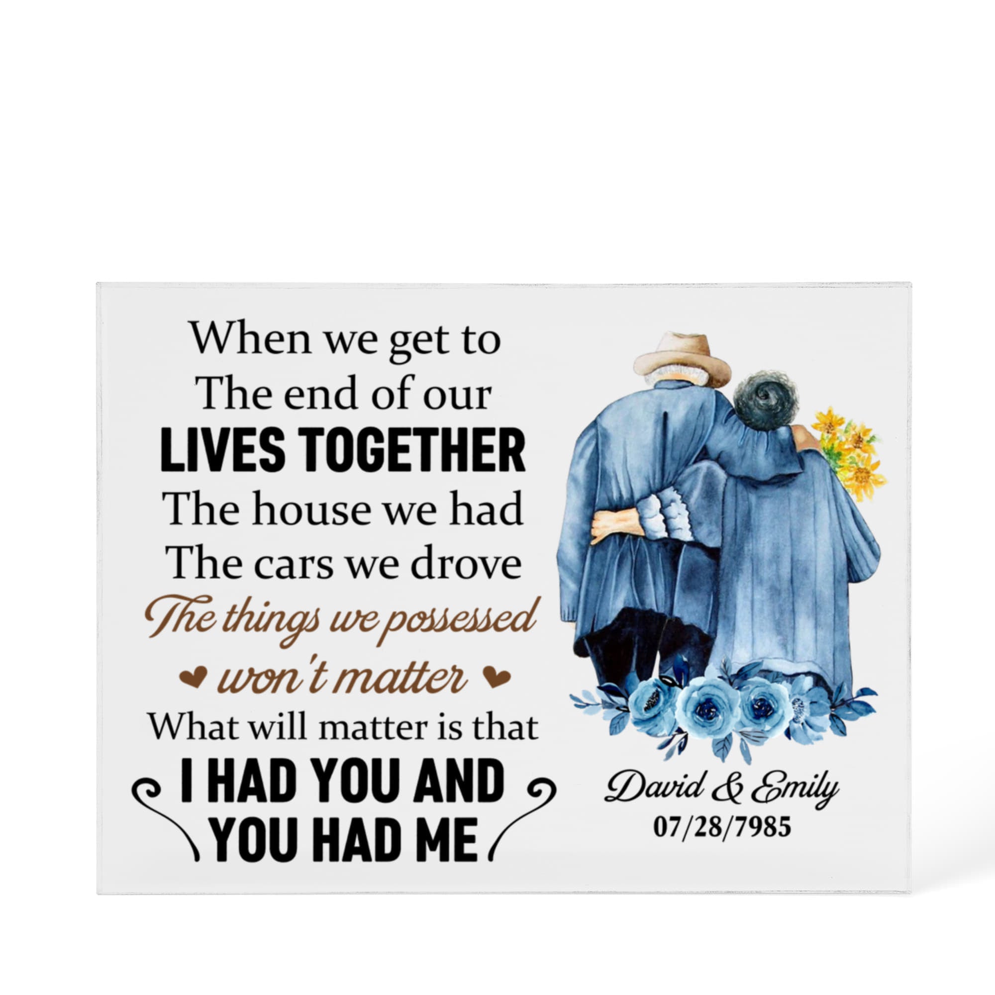 Personalized couple acrylic plaque with romantic love quote