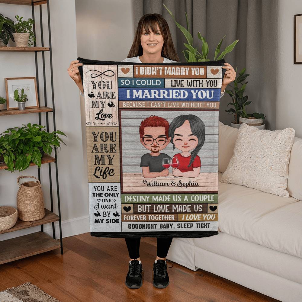 Personalized Couple Blanket with Cartoon Portrait – Custom Names Romantic Throw Blanket Gift for Husband and Wife, Anniversary or Wedding Keepsake