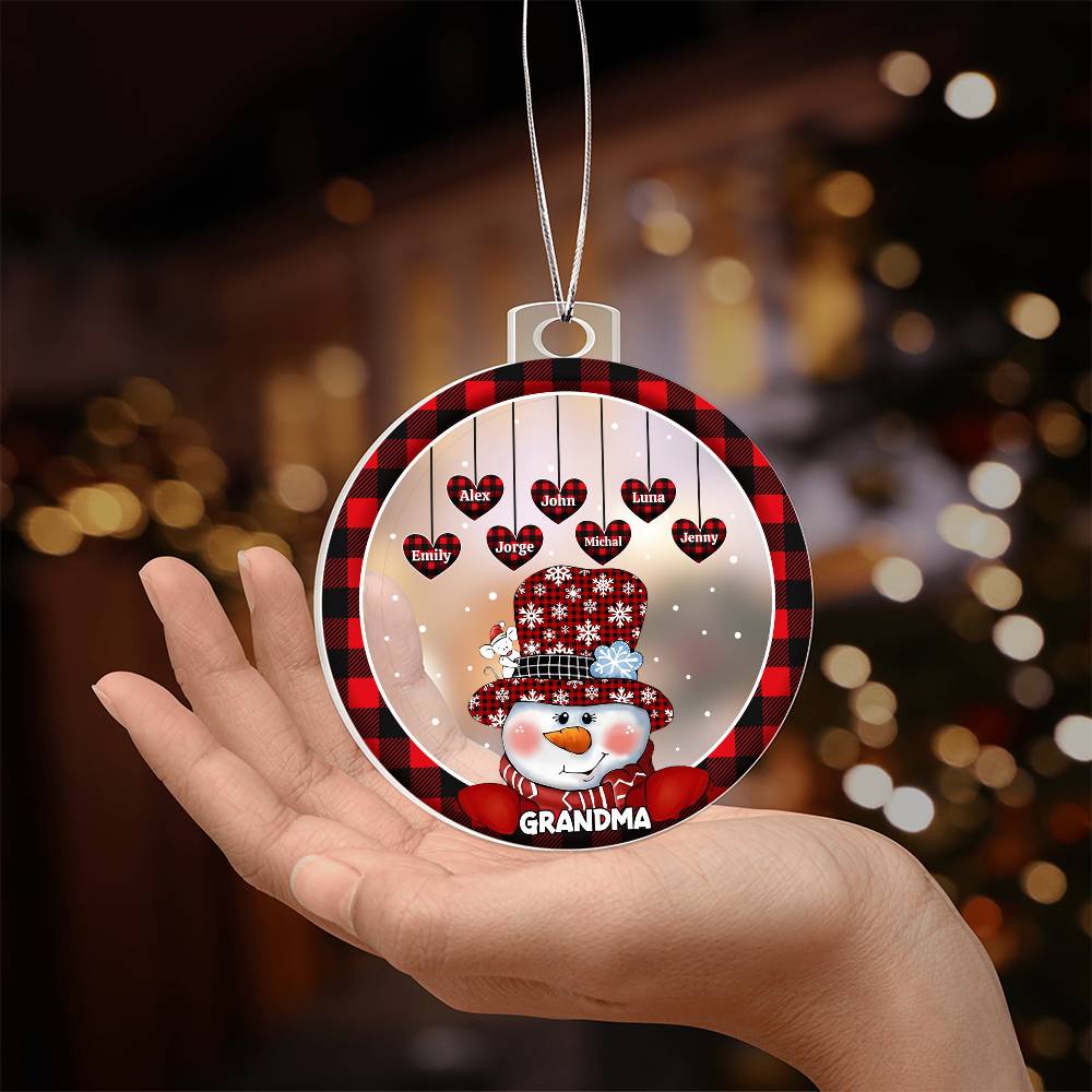Custom 1–8 Name Christmas Bulb Acrylic Ornament – Personalized Heart Family Names