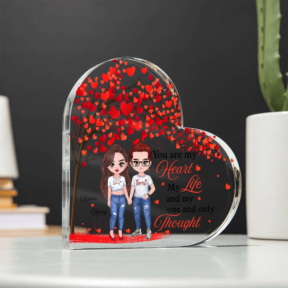 Personalized Heart Acrylic Plaque with Names and Couple Clipart – Valentine Gift for Couples