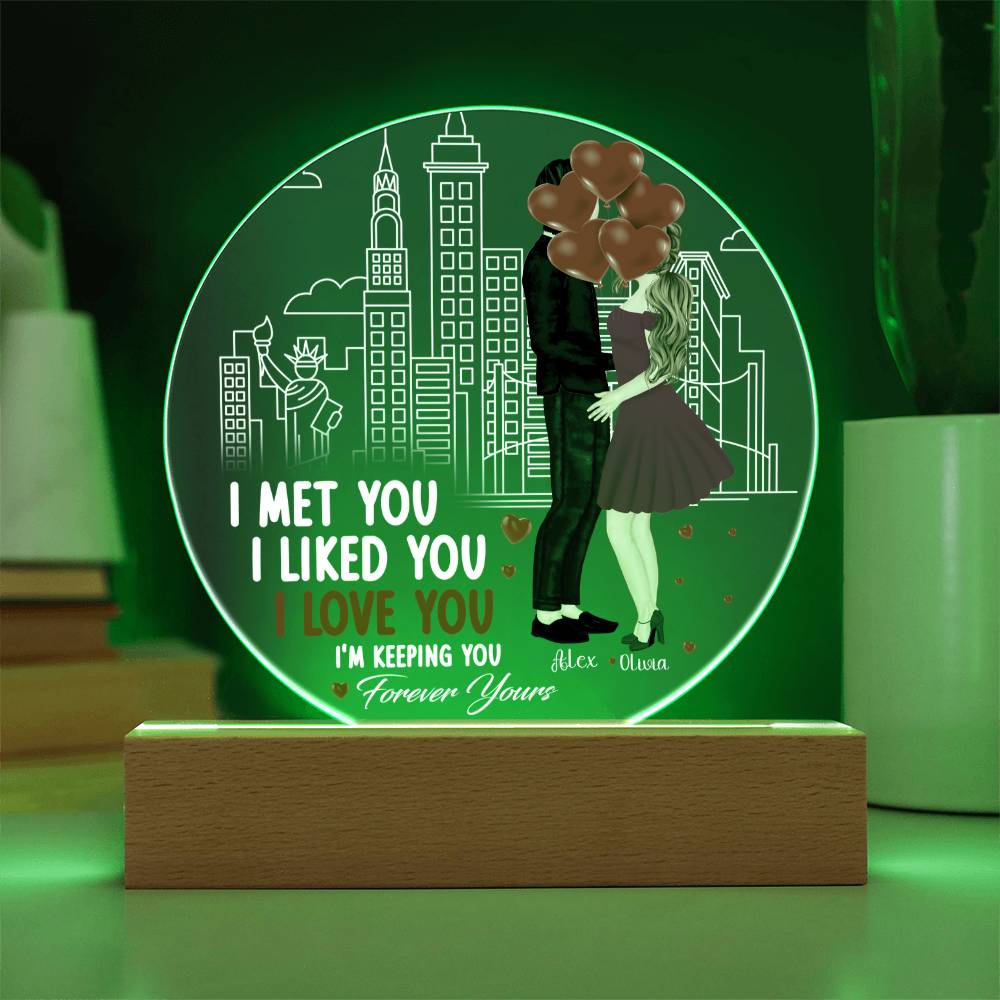 Personalized Valentine LED Acrylic Circle Plaque – Custom Names and Date Romantic Couple Keepsake Gift