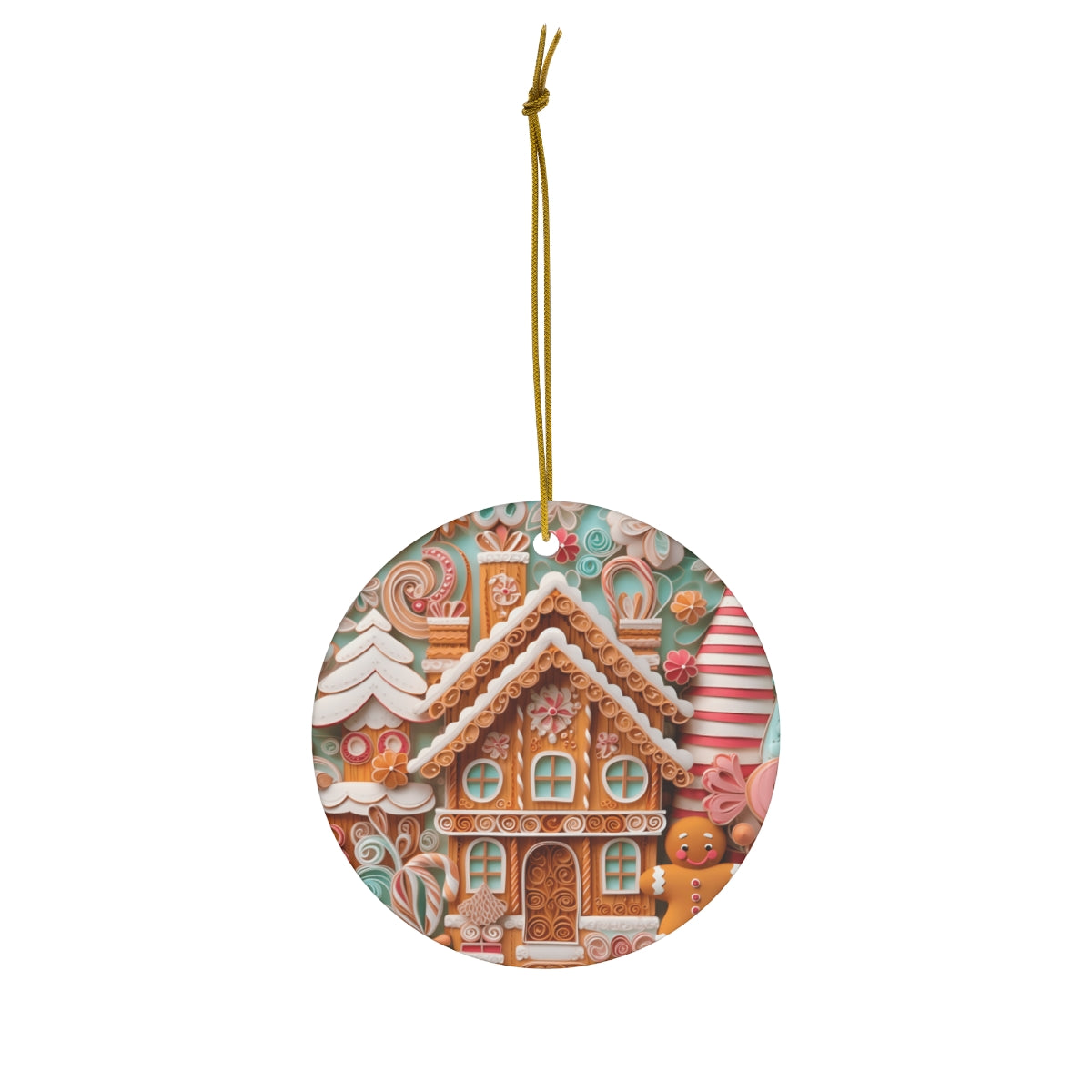 Gingerbread Series - Gingerbread House Quilling Art Ceramic Ornament - Candy Land
