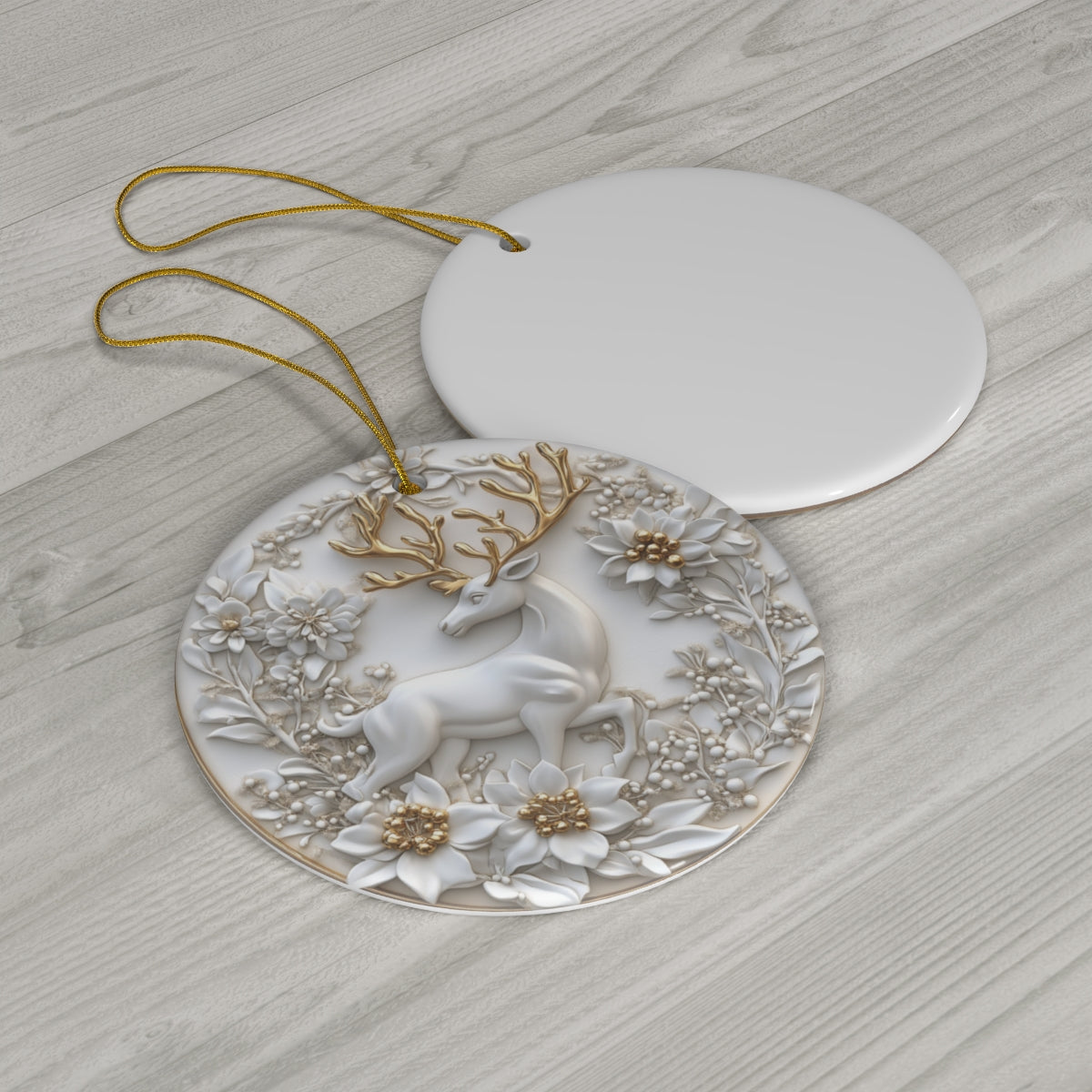 Elegant Ceramic Reindeer Ornament with Gold Antlers – Handcrafted White & Gold Christmas Decoration | Luxury Holiday Home Decor